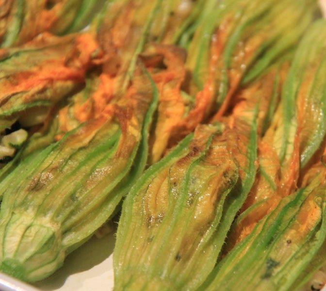 Baked Zucchini Flowers just out of the oven www.compassandfork.com