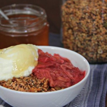 A good serve - simple home made muesli with yogurt rhubarb and honey www.compassandfork.com