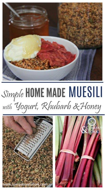 Simple Home Made Muesli with Yogurt, Rhubarb, and Honey www.compassandfork.com