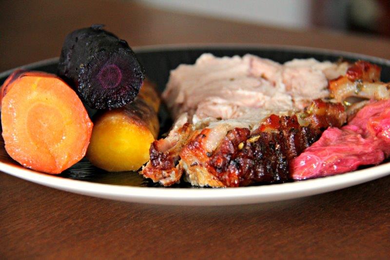 With Rhubarb and Carrots - Traditional Roast Pork with Better Crackling www.compassandfork.com
