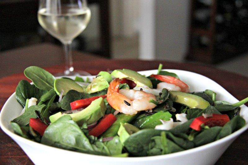 With a Glass of Wine - Colorful Grilled Seafood Salad with Wild Rice www.compassandfork.com