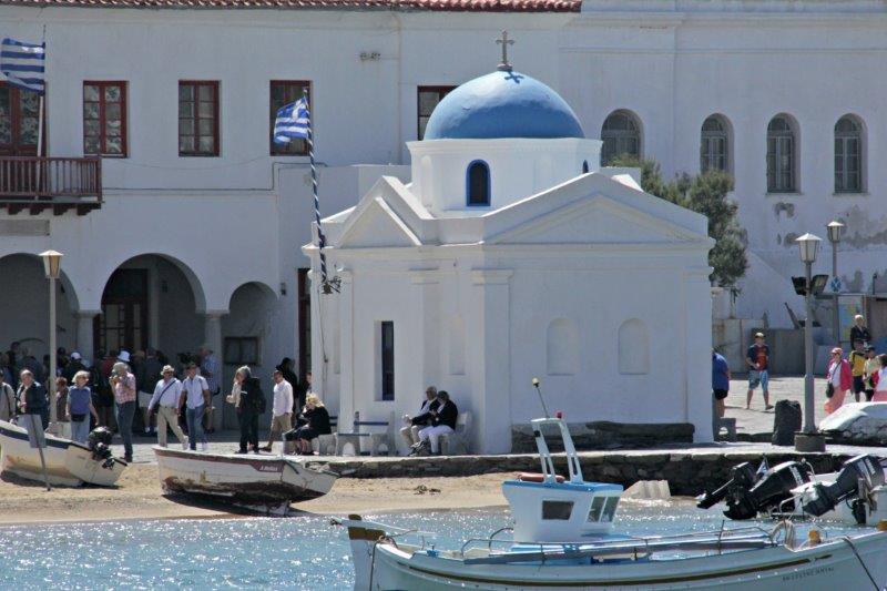Mykonos Harbor Church - Steamed Greek Mussels will Make You Happy www.compassandfork.com