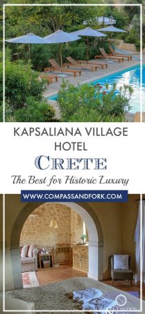 Kapsaliana Village Hotel in Crete is the Best for Historic Luxury- member historic Hotels of Europe, excellent service, food featuring local Crete products, pool and more- read the full review. #boutiquehotel #historichotel #smallhotel #crete #greece www.compassandfork.com
