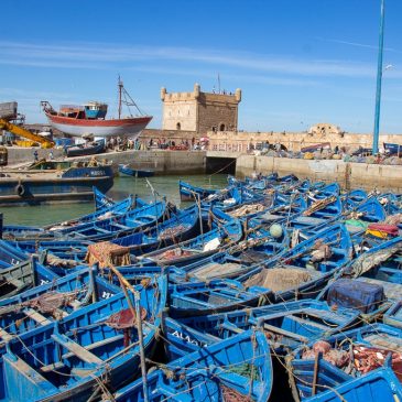 Blue fishing boats in Essaouira